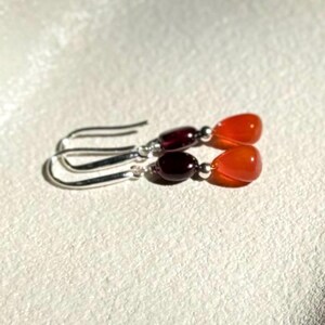 Genuine Garnet & Carnelian Earrings | Orange Chalcedony Earrings | Minimalist Earrings | Gift Ideas | Dangle Earrings