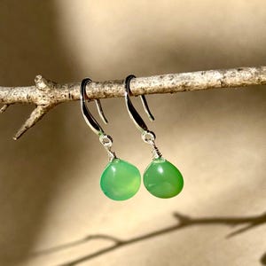 Chrysoprase Sterling Silver Dangle Earrings: Apple Green Chalcedony image 1