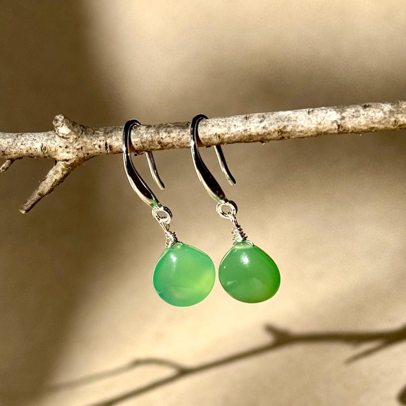 Chrysoprase Sterling Silver Dangle Earrings: Apple Green Chalcedony image 1