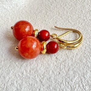 Natural Red Coral Earrings | 18K Gold Plated Earrings | Gold Earrings | Dangle Earring | Gift for her | Birthday gift | Christmas Gift Ideas