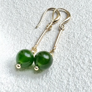 14K Gold Plated Green Jade Drop Earrings: Genuine Jade Jewelry