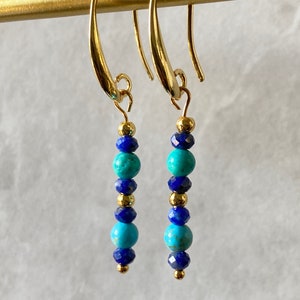Lapis Lazuli & Turquoise Earrings, 18K Gold Filled Earrings, Dangle Earrings, Birthday Gift, Gifts for her, December Birthstone, Gift ideas