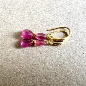 Natural Pink Sapphire Earrings, Gold Earrings, Teardrop Earrings, Sapphire Earrings Gold, September Birthstone Earrings, Dainty Earrings