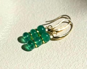 Green Onyx Dangle Earrings: Minimalist Gold Jewelry
