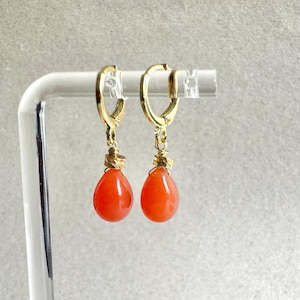 Genuine Carnelian Gold Earrings | Orange Chalcedony Earrings | 18K Gold Plated Earrings | Gift Ideas | Dangle Earrings