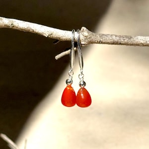 Genuine Carnelian Sterling Silver Earrings, Orange Chalcedony Earrings, Carnelian Earrings, Gift Ideas, Minimalist Earrings, Dangle Earrings