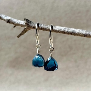 London Blue Quartz Earrings, Hydrothermal Quartz, Sterling Silver Earrings, Teardrop Earrings, Dainty Stone Earrings, Minimalist Earrings