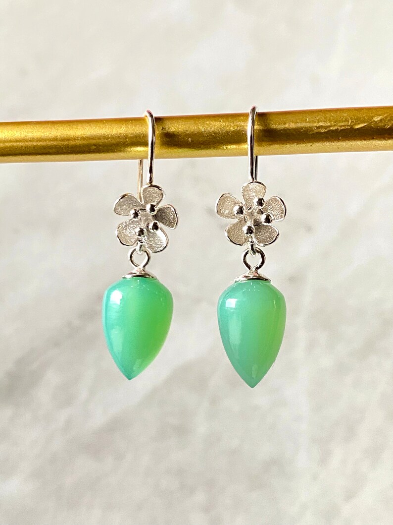 Green Chrysoprase Earrings, Sterling Silver Earrings, Dangle Earrings ...