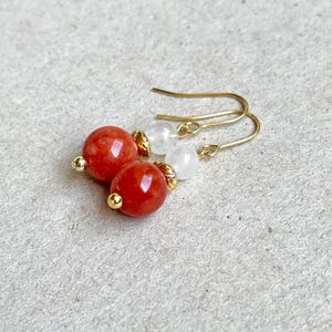 Natural Coral & White Jade Earrings | 18K Gold Plated Earrings | Dangle Earring | Gift for her | Birthday gift ideas