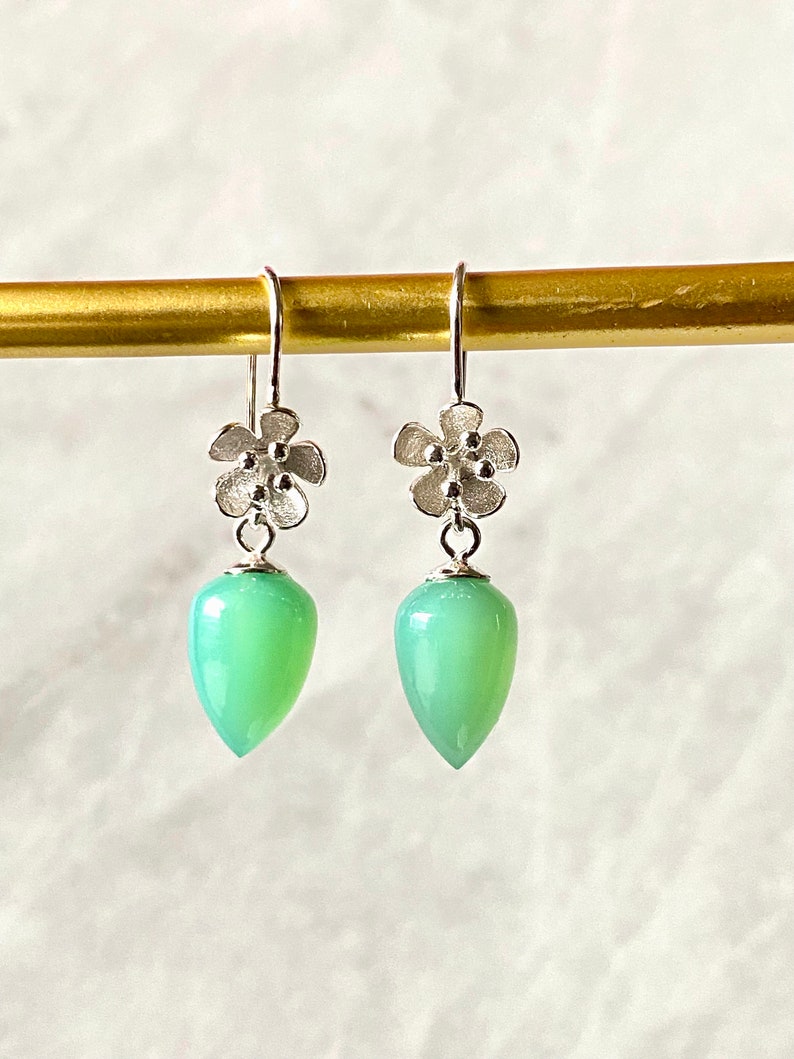 Green Chrysoprase Earrings, Sterling Silver Earrings, Dangle Earrings ...