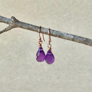 Natural Dainty Amethyst Earrings, 14K Rose Gold Filled Earrings, Dainty Amethyst Earrings, Amethyst Rose Gold Earrings, Gift for her