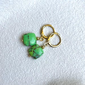 Green Turquoise Dangle Earrings: 18K Gold Plated Leverback Earrings