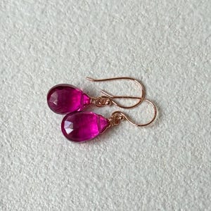 Rubellite Quartz Rose Gold Earrings, Dainty Stone Earrings, Drop & Dangle Earrings, Teardrop Earrings, Gifts Ideas, Gift for her