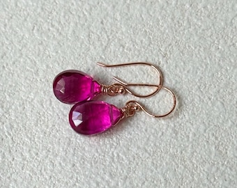 Rubellite Quartz 14K Rose Gold Filled or Silver Earrings, Drop Earrings, Christmas Gift Ideas, Rubellite Earrings, Tourmaline Earrings