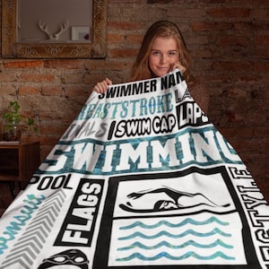 Custom Swimming Collage Velveteen Blanket Swim Coach Throw Blanket Swim Gift for Swim Team Season Aquatics Club Parent Senior night gift