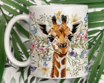 Giraffe Floral Coffee Mug Cute Animal Lover Gift