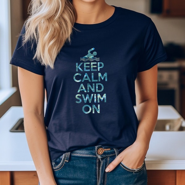 T-shirt Humour 'Keep Calm And Swim On' - Marque Fruit Of The Loom, Neuf Sans étiquettes