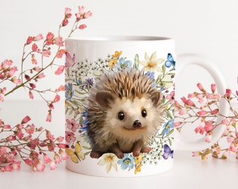 Hedgehog Floral Coffee Mug Cute Hedgehog Gift Friend Just Because Gift for Hedgehog and Flower Lover Cottage Core Adorable Animal Lover Gift