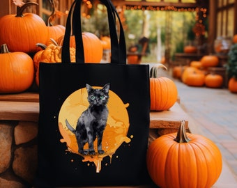 Personalizable Cat Lover tote Trick-or-Treat Bag Halloween Candy Bag Cat Halloween Tote Custom Kitty Halloween Gift Bag Spooky season gift