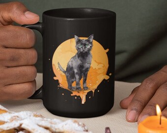 Halloween Black Cat Coffee Mug Cat Lover Mug Fall Gift Kitty Lover Spooky Cat Mug Witchy Kitty Mug Black Cat Gift Fun Halloween Cat Mug