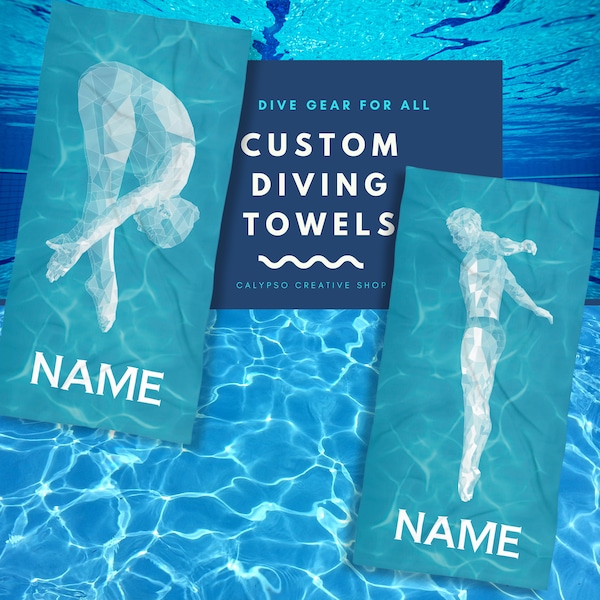 Custom Diver Towel Abstract Custom Diving Team Towel Modern Luxury Beach Towel Diver Gift Team High School Swim Towel Middle School Diving