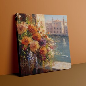 Venice Impressionist Floral Canvas Wrap Wall Art Print Canvas Gallery Wraps Floral Venice Canal Painting Canvas Wrap Venice Italy Wall Décor