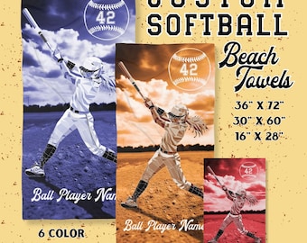 Custom Softball Batter Female Beach Towel Softball Beach Towel Personalized Softball Towel Softball Team Gift Senior Softball Player Gift