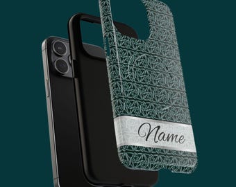 Funda para iPhone personalizada con nudo de la trinidad celta, diseño nórdico personalizado, carcasa resistente compatible con MagSafe®, carcasa para iPhone de color azul oscuro y verde