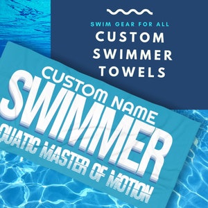 Custom Beach Towel Competitive Luxury Swim Towel Swim Club Towel Swimming Team Towel High School Swim Middle School Towel College Swim Gift