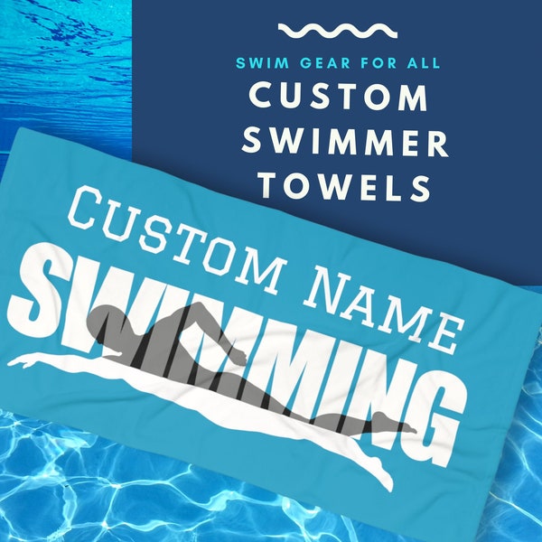 Personalized Swimming Aqua Beach Towel Custom Gift for Swimmer Large Beach Towel Club Swim College Team Towel High School Swim Middle School