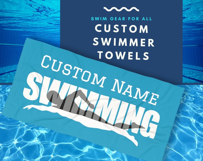 Personalized Swimming Aqua Beach Towel Custom Gift for Swimmer Large Beach Towel Club Swim College Team Towel High School Swim Middle School