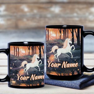 Personalizable Unicorn Ceramic Black Coffee Mug beautiful Magical Unicorn Gift Fantasy Unicorn Cup For Unicorn lover Magical Creature Gift