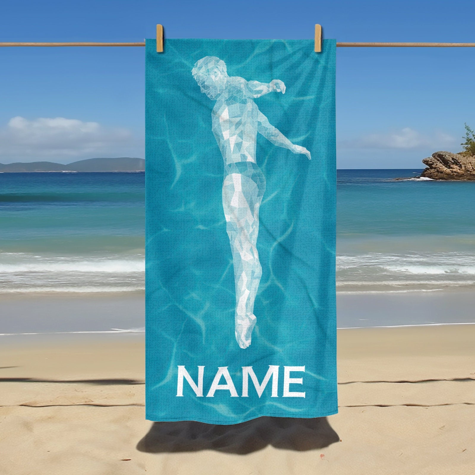 Custom Diver Towel Abstract Custom Diving Team Towel Modern Luxury Beach Towel Diver Gift Team
