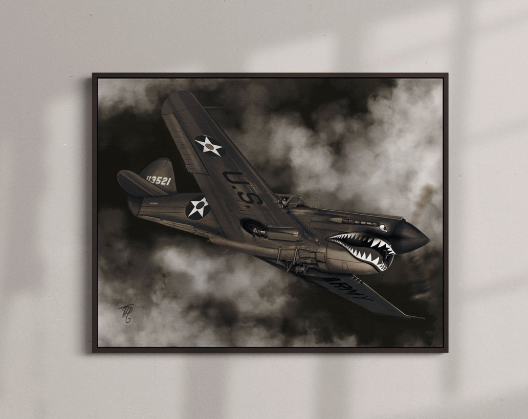 P-40 Tiger Airplane Aviation Wall Art Featuring the Iconic Curtiss P-40 ...