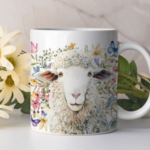 Sheep Floral Coffee Mug Cute Sheep Gift Friend Just Because Gift for Sheep and Flower Lovers Cottage Core Adorable Farm Animal Lover Gift