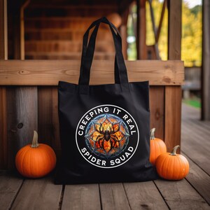 Customizable Creeping It Real Spider Tote Bag Halloween Trick-or-Treat Bag Halloween Spider Tote Bag Halloween Lover Bag Spider Lover Gift