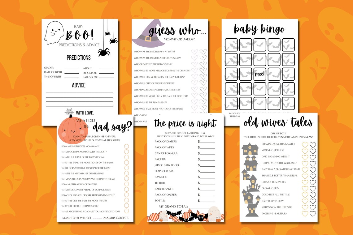 Halloween Baby Shower Game Bundle, Baby Shower Games, Shower Games