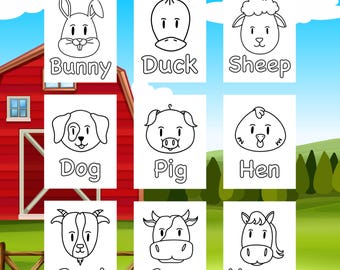 Farm Animal Coloring Pages, Kids Printable Activity (Digital Download)
