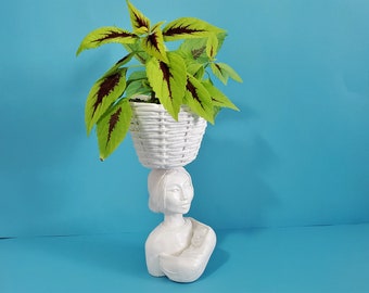 Handmade Mother and Baby Stone Plant Pot | Sculpture of a Woman Carrying a Basket and Baby in Sling, Perfect Planter for Plants and Flowers