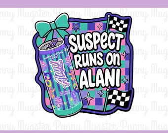 Verdächtiger Läuft auf Alani PNG | Lila Cotton Candy Energy Drink Design | Lustiger digitaler Download | Trendiger Aufkleber PNG | Sublimationsdesign