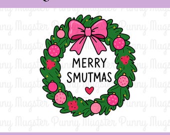 Rosa Weihnachtskranz (PNG), verspielte Weihnachtsschleife (Clip-Art), mädchenhaftes Weihnachts-Sublimationsdesign, sofortiger digitaler Download