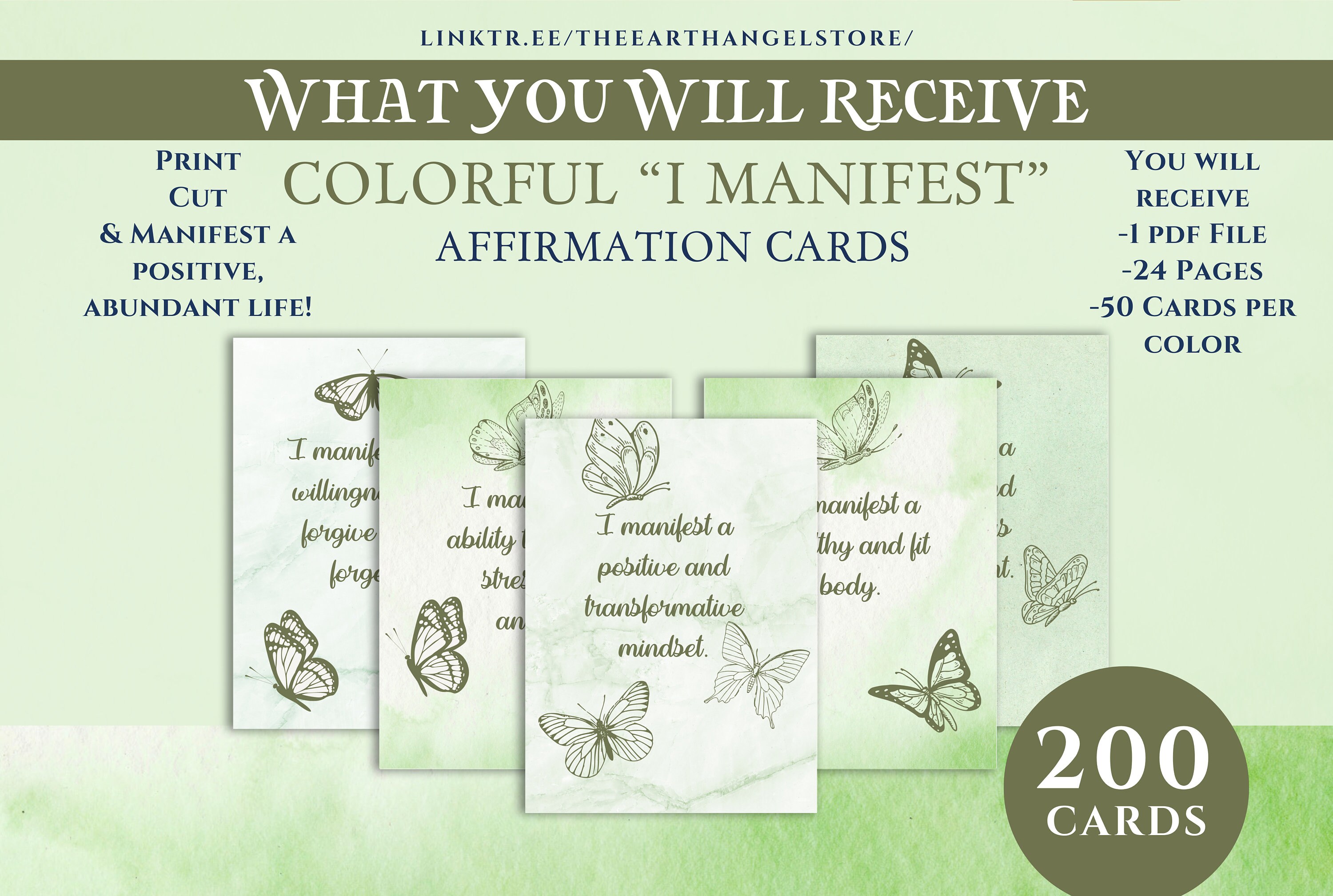200 Printable "i Manifest" Daily Positive Affirmation Cards Deck ...