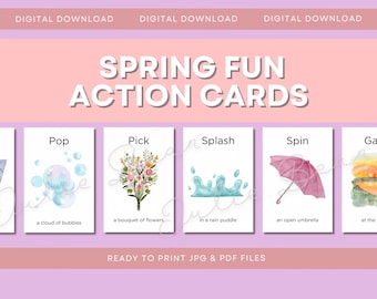 Jeu de mouvement amusant printanier | Activité motrice brute à imprimer pour les enfants | Cartes d'exercices sur le thème du printemps pour les tout-petits et les enfants d'âge préscolaire