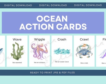 Ocean Movement Cards: Watercolor Montessori Flashcards (Digital Download)