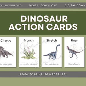 Dinosaur Movement Cards: Watercolor Dino Action Game (Digital Download 4x6in JPGs)