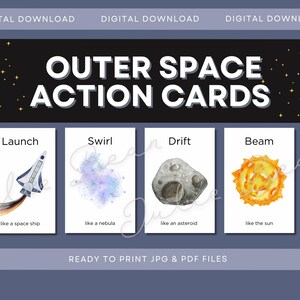 Outer Space Movement Cards, Space Activity, Calming Corner Activity, Kids Movement, Montessori homeschool , Action Game, Planet Unit