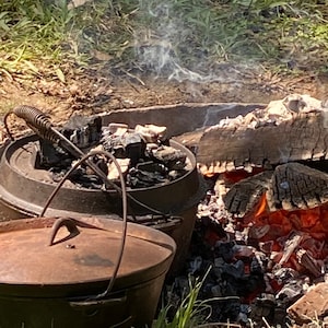 Original photograph Campfire cooking , cast iron stock photo, digital download printable