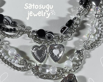 Satosugu Anime-inspired Necklace || Chained beaded silver necklaces