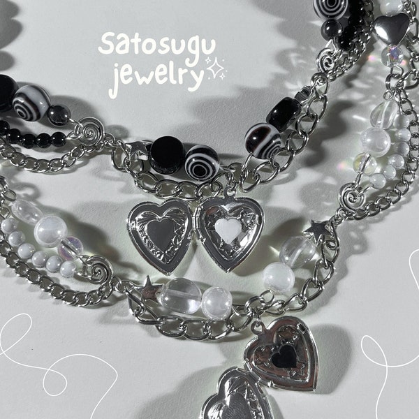 Satosugu Anime-inspired Necklace || Chained beaded silver necklaces