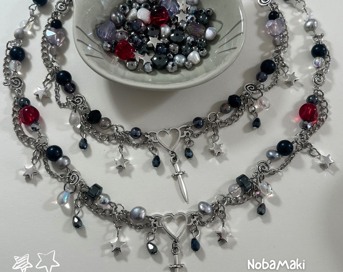 NobaMaki anime inspired necklaces || Chained beaded silver necklaces